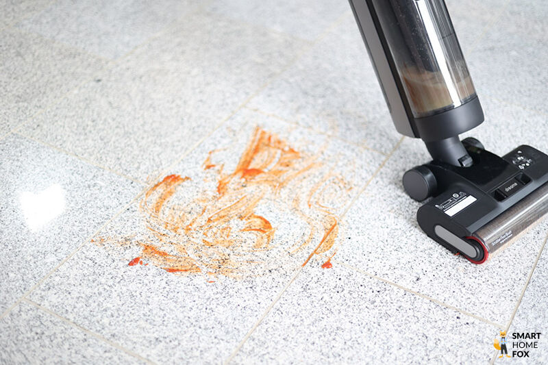 Dreame H12 Pro wischt eingetrockneten Ketchupfleck weg